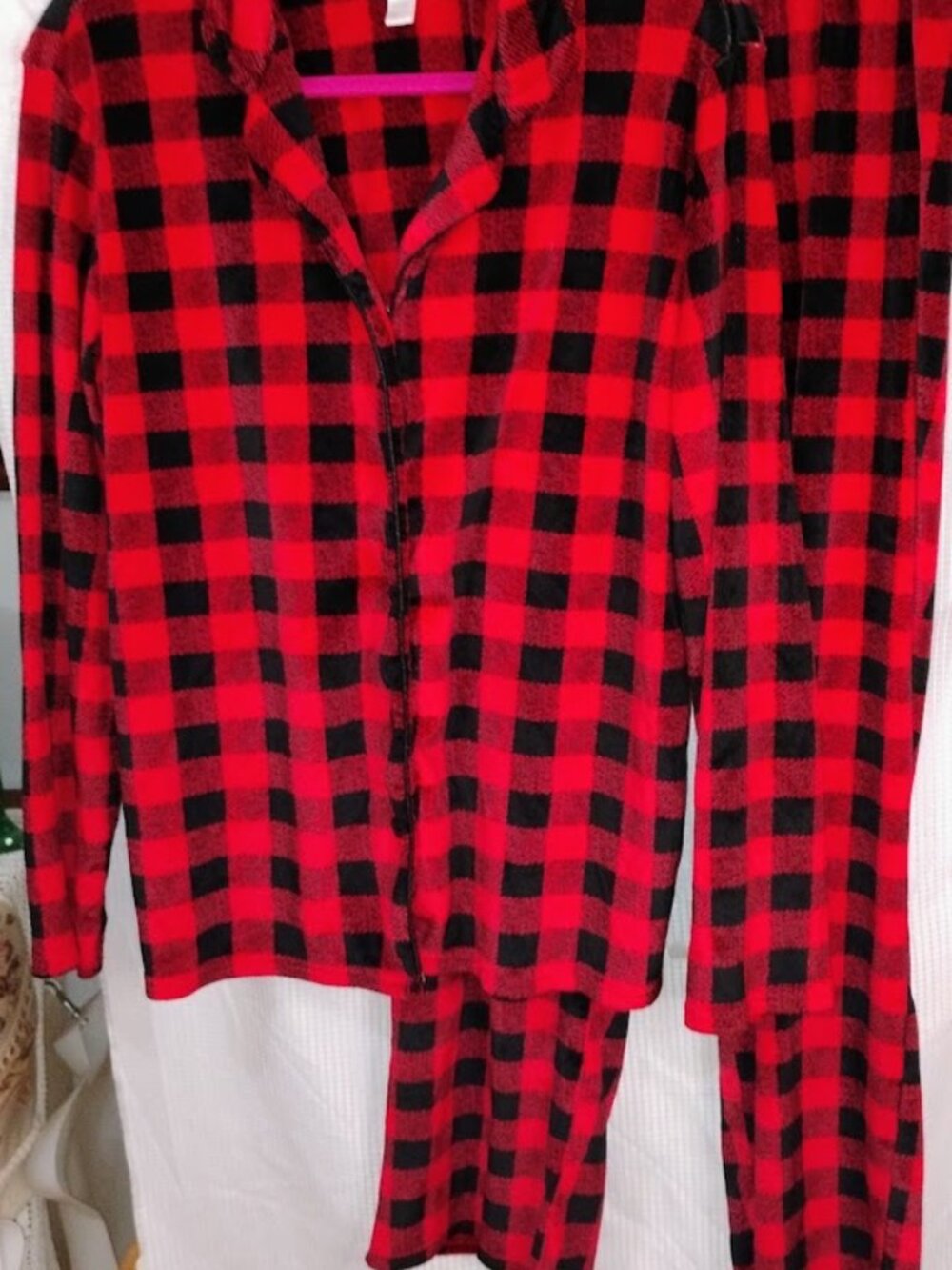 Let's Get Cozy Red & Black Buffalo Check Fleece Pajama Set - Women's Size Medium